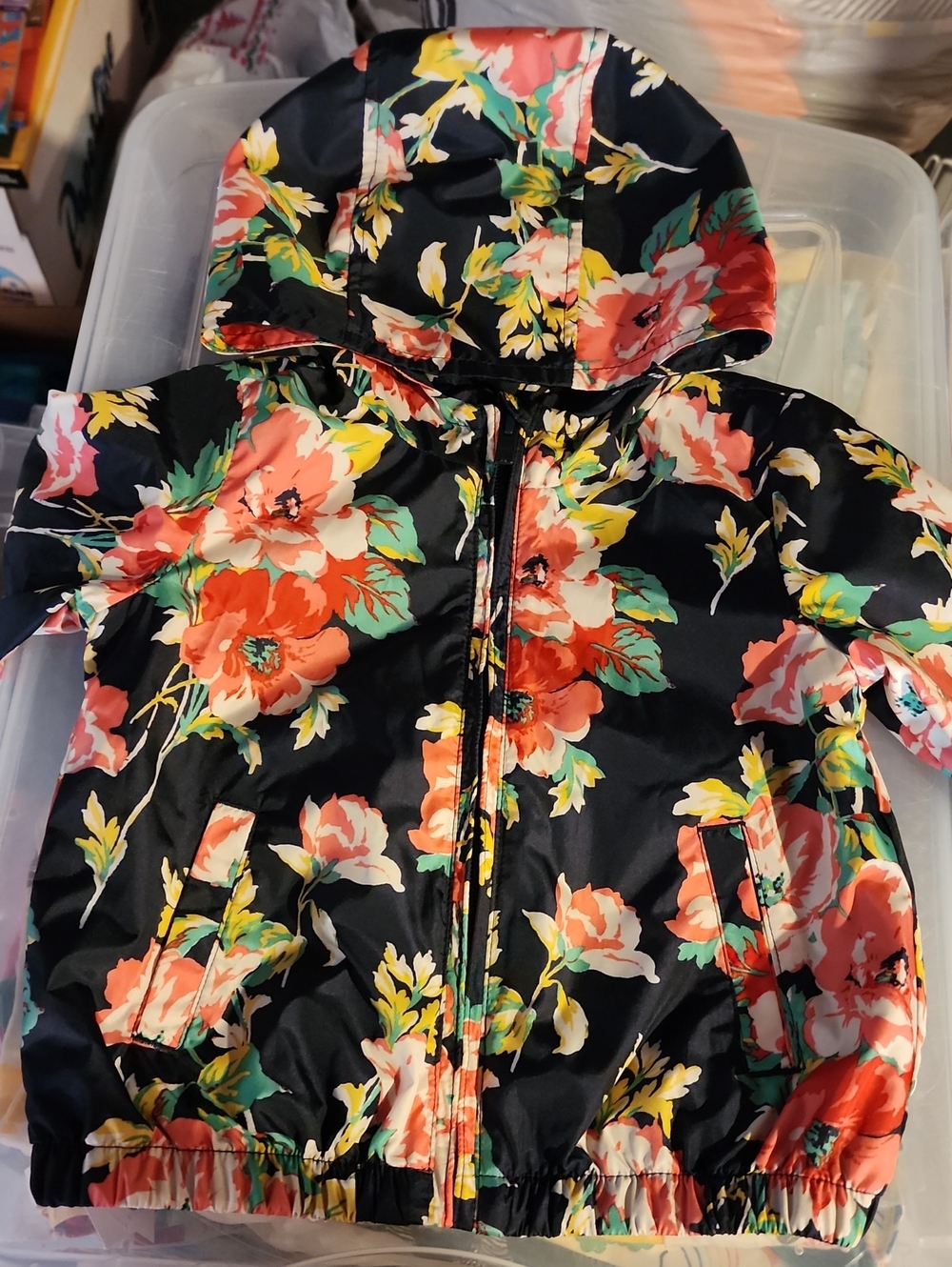 2T Baby GAP Girls' Navy Blue Floral Hooded Windbreaker - Lightweight Spring Coat